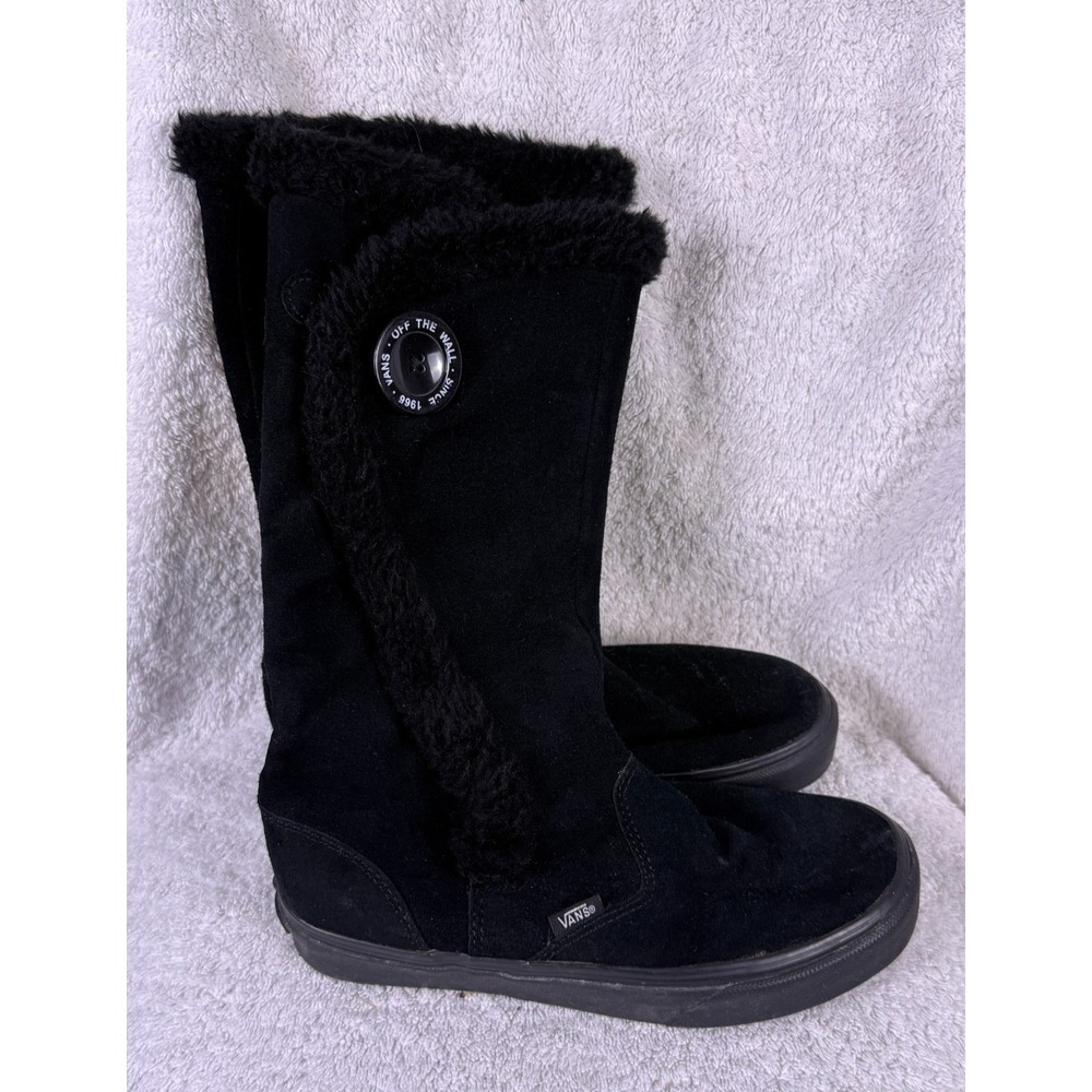 Vans Phoebe Black Suede Fur Lined Women's Sz 6 Tall Sneaker Boots